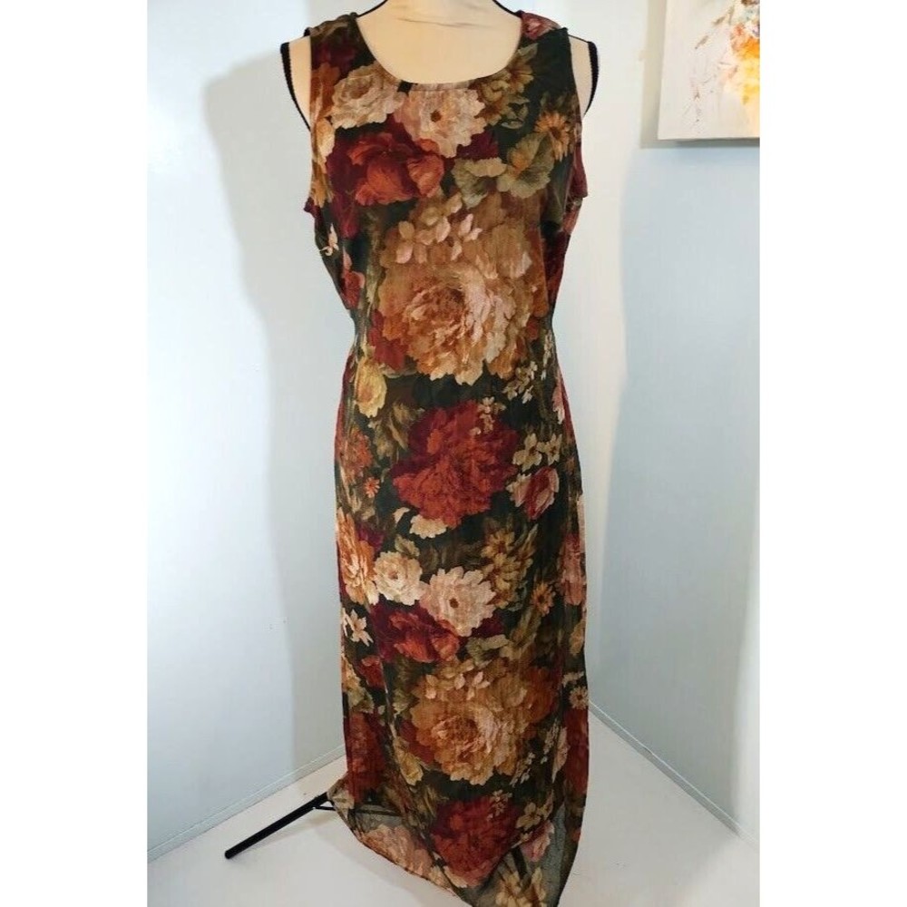Dawn Joy Fashions Dress Size 10 Floral Sleeveless Lined Long Waist Tie Sheer